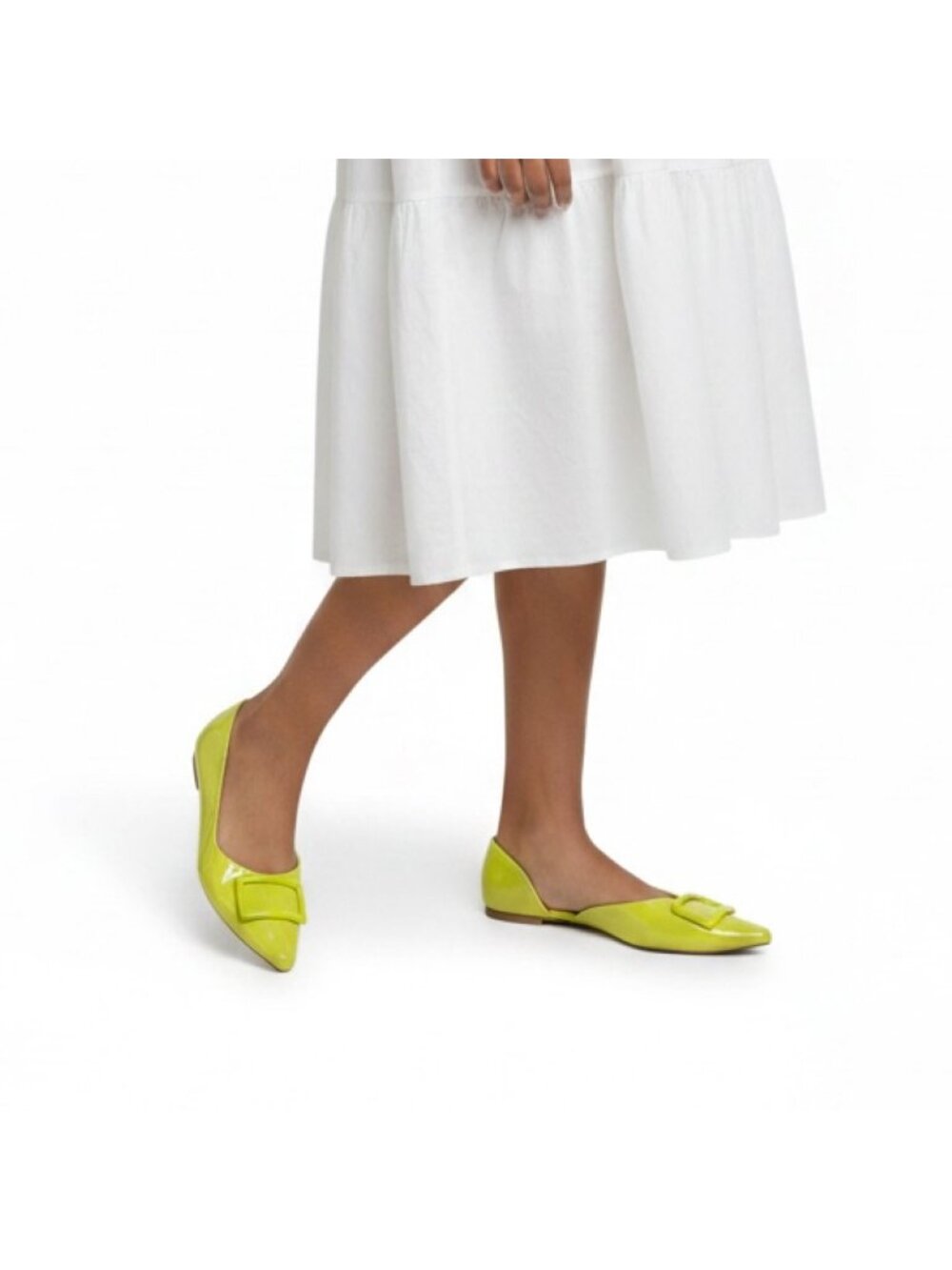 ASOS DESIGN Lozzy Womens 9 Lime Green Patent D'Orsay Pointed Toe Buckle Flats